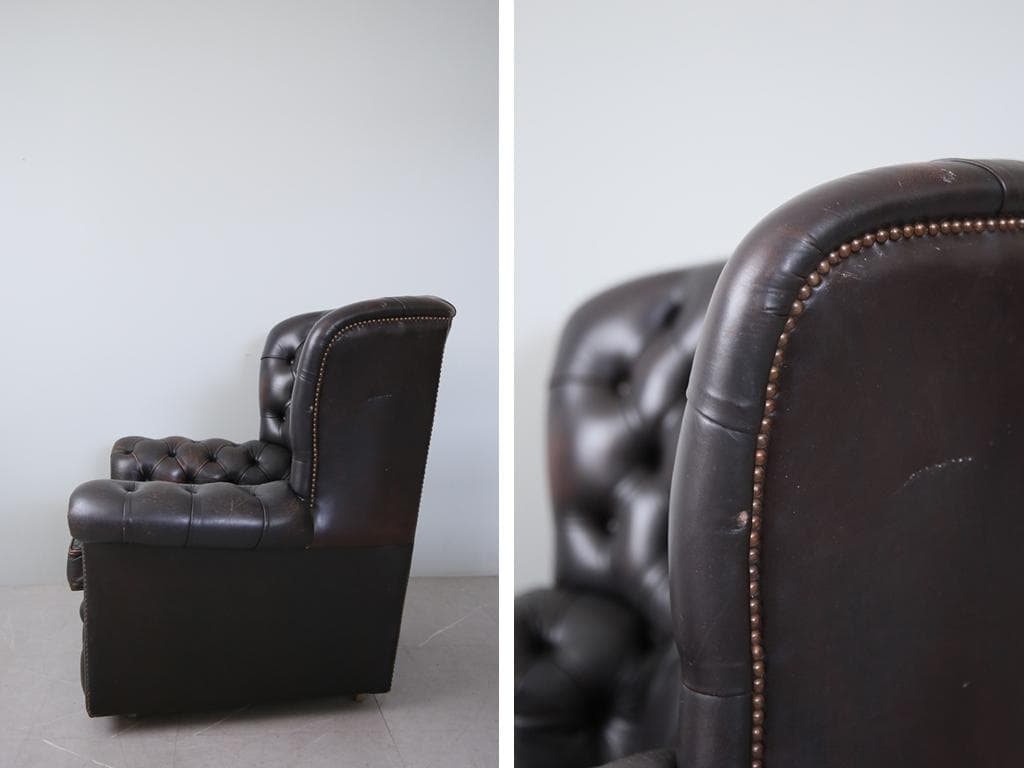 英国アンティークチェスターフィールドアームチェア/本革レザーソファー89-186