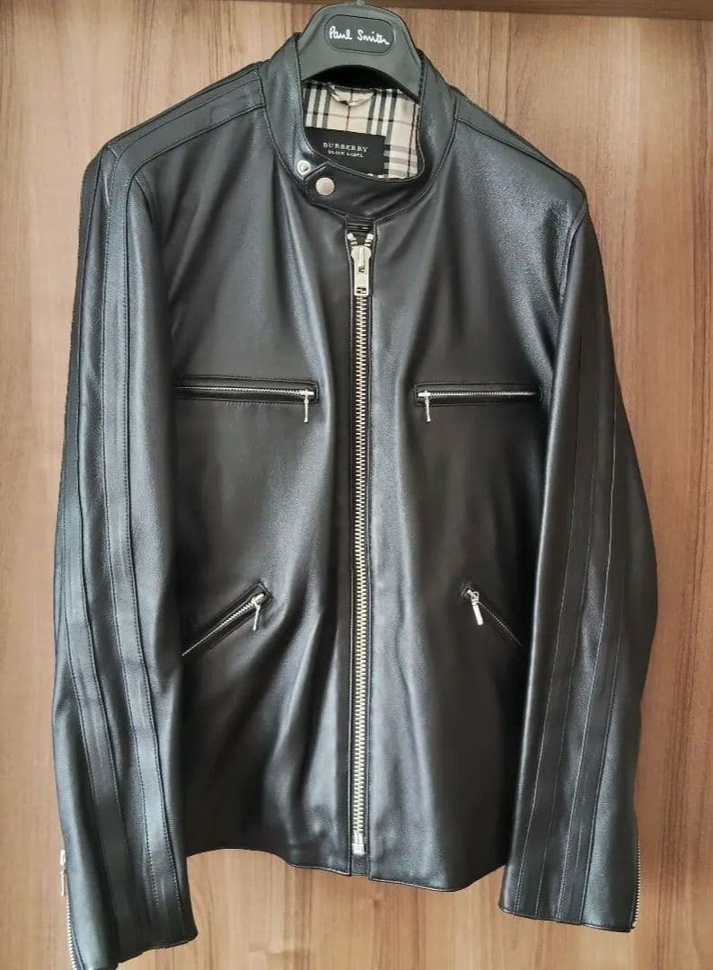 美品！バーバリーブラックレーベル　シングル　ライダースジャケット　ラムレザー　L