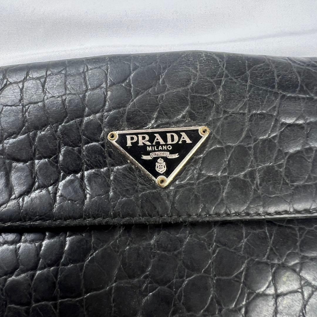 小物 PRADA Crocodile compact wallet black