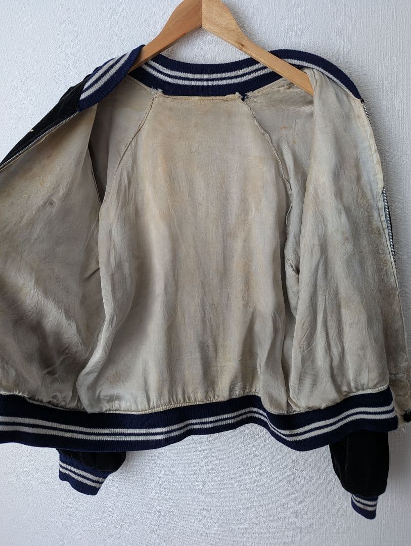 50s~60s スカジャン スーベニアジャケット 別珍 ベロア 黒 ブラック 鷲