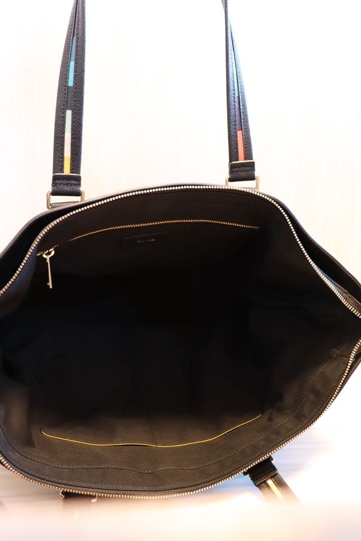 【Paul Smith】インレイドストライプハンドル トートバック　ブラック