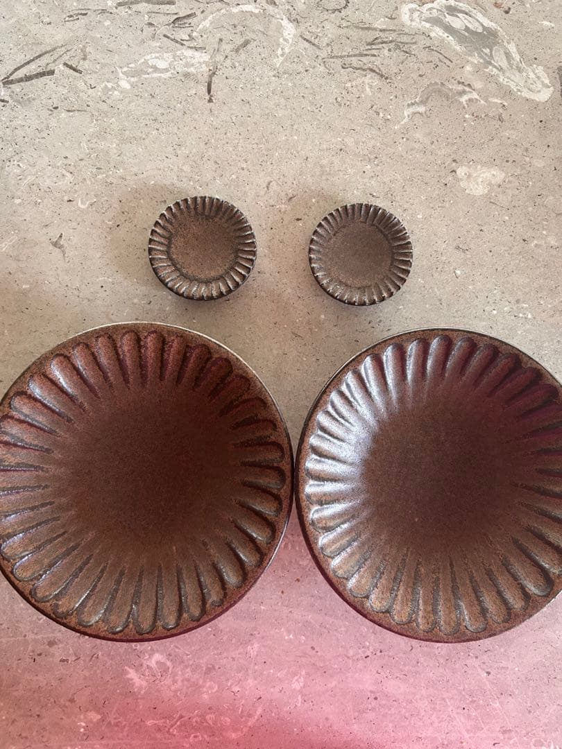 小澤基晴　皿器焼物新品ブロンズしのぎ6寸と豆皿