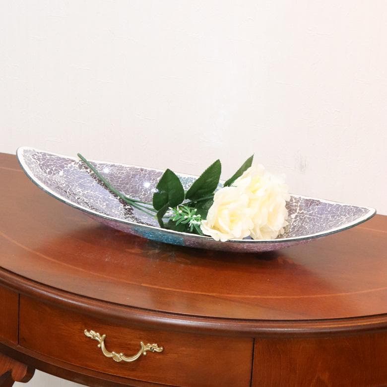 クラックガラス 花器 フルーツコンポート アメジストターコイズ