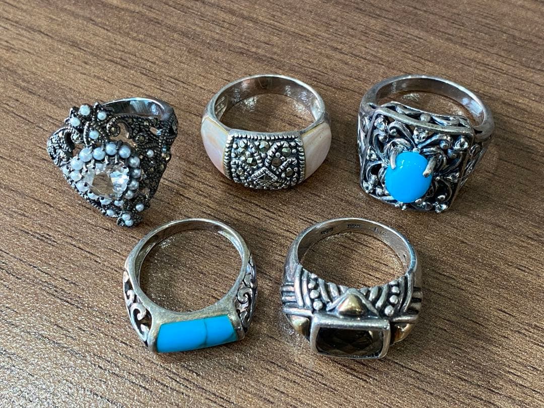 ボヘミアン　ターコイズ　シルバーリング　5点セット
