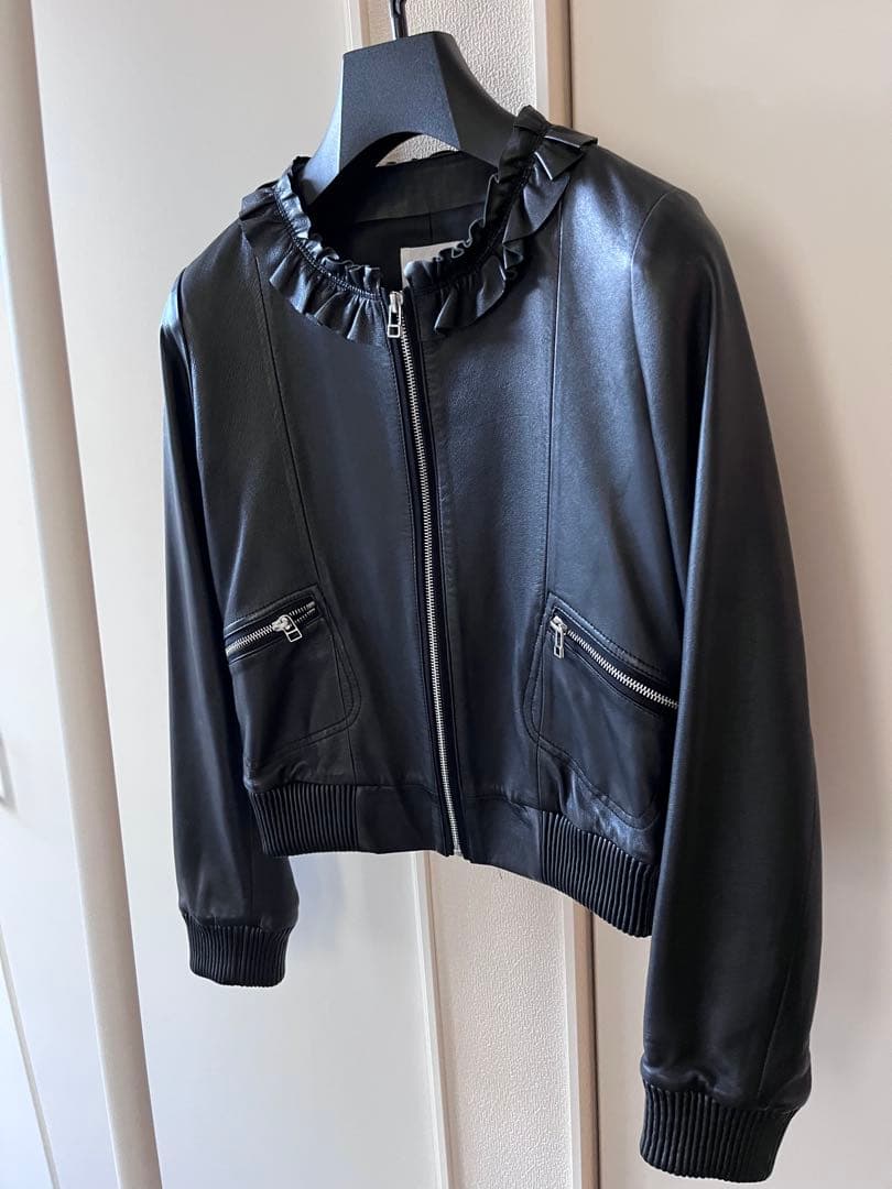 【美品】 LANVIN en Bleu ラムレザージャケット　フリル　ブラック