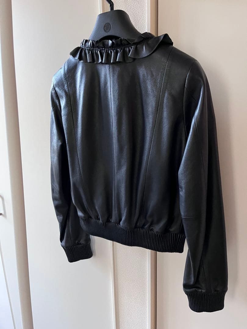 【美品】 LANVIN en Bleu ラムレザージャケット　フリル　ブラック