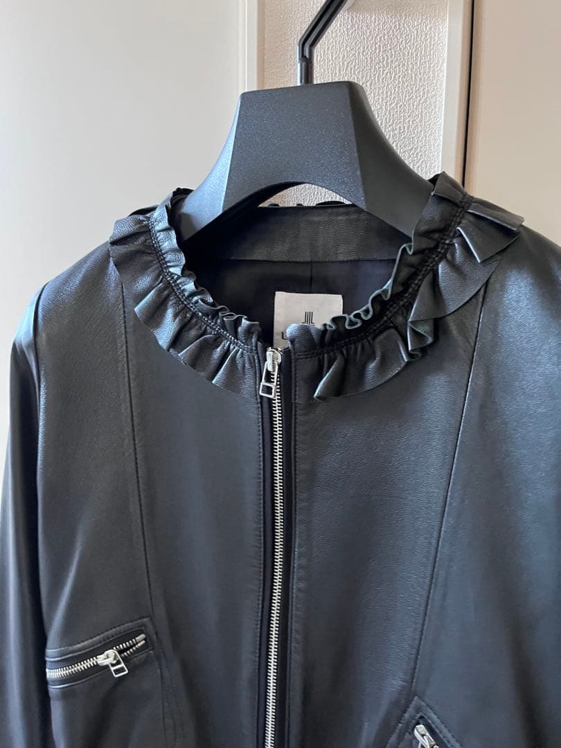 【美品】 LANVIN en Bleu ラムレザージャケット　フリル　ブラック