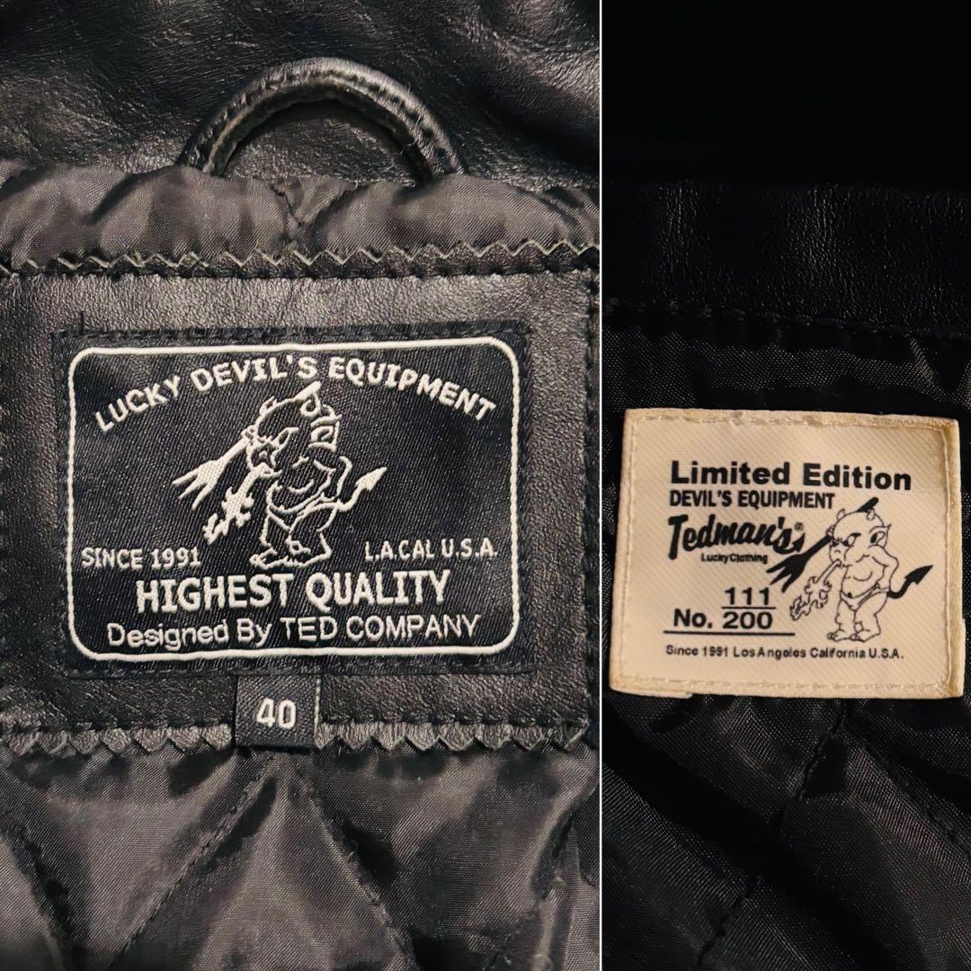 極美品✨TEDラッキーデビル　レザージャケット40 ロゴ刺繍　ブラック