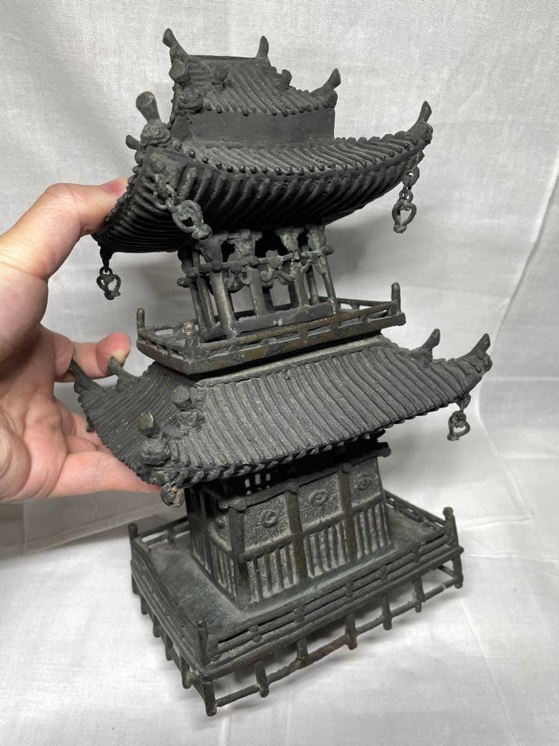 置物。古典樓閣。鑄銅。昭和初期。