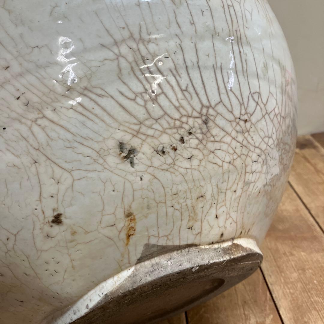 C-5 昭和レトロ 大型 貫入 大鉢 白磁 鉢カバー 花瓶 花器 フラワー