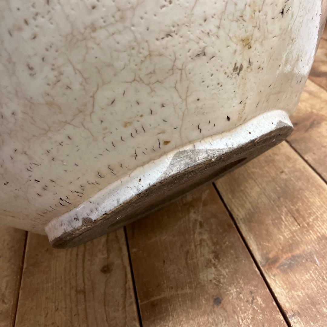 C-5 昭和レトロ 大型 貫入 大鉢 白磁 鉢カバー 花瓶 花器 フラワー