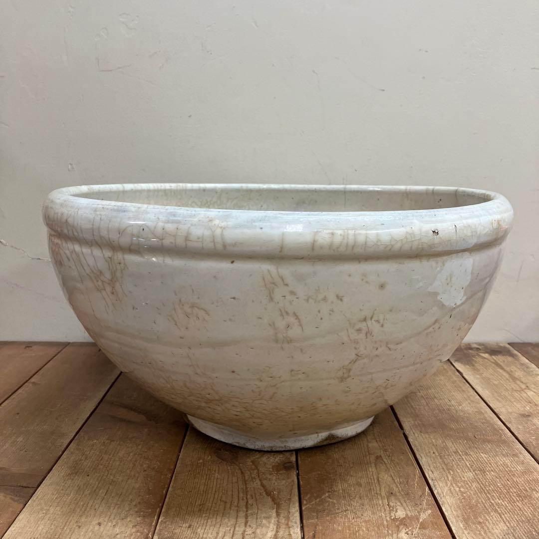 C-5 昭和レトロ 大型 貫入 大鉢 白磁 鉢カバー 花瓶 花器 フラワー