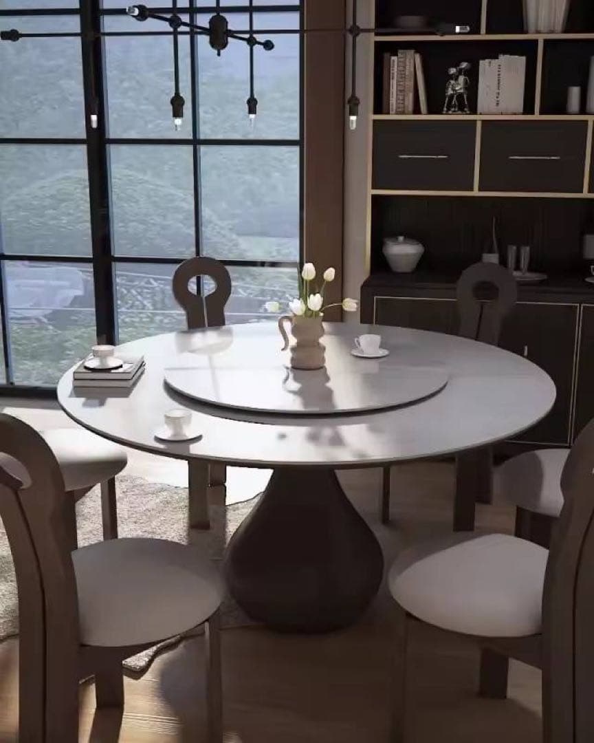 ダイニングセットテーブル120cm＋チェア4脚&ターンテーブル