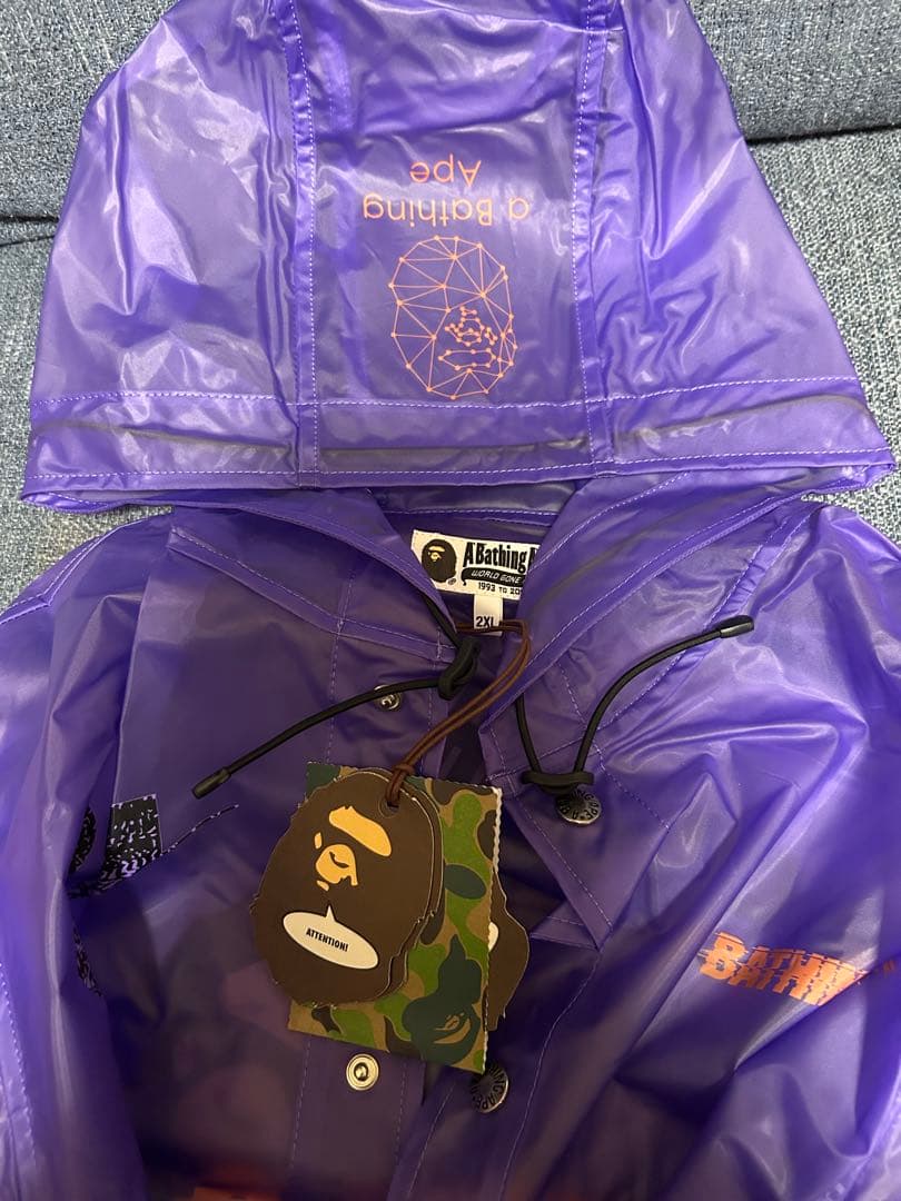 A BATHING APE 紫色 レインコート 新品 2XL