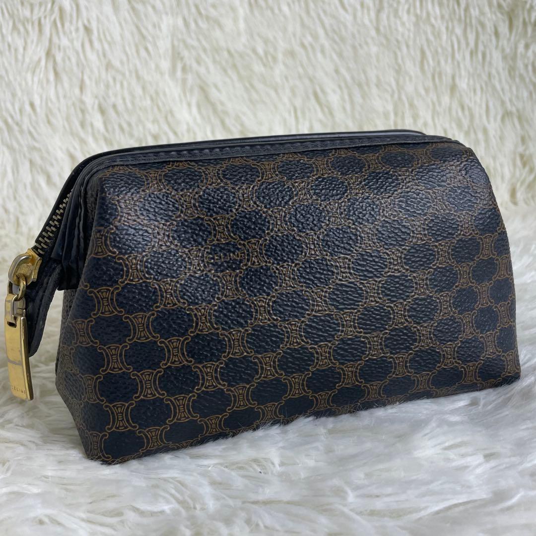 CELINE セリーヌ 黒マカダム ポーチ トリオンフ PVC 化粧ポーチ