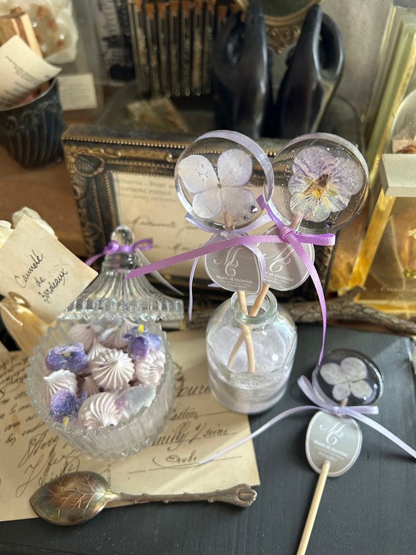 淡いラベンダーカラー 紫陽花ロリポップキャンディー フェイクスイーツ