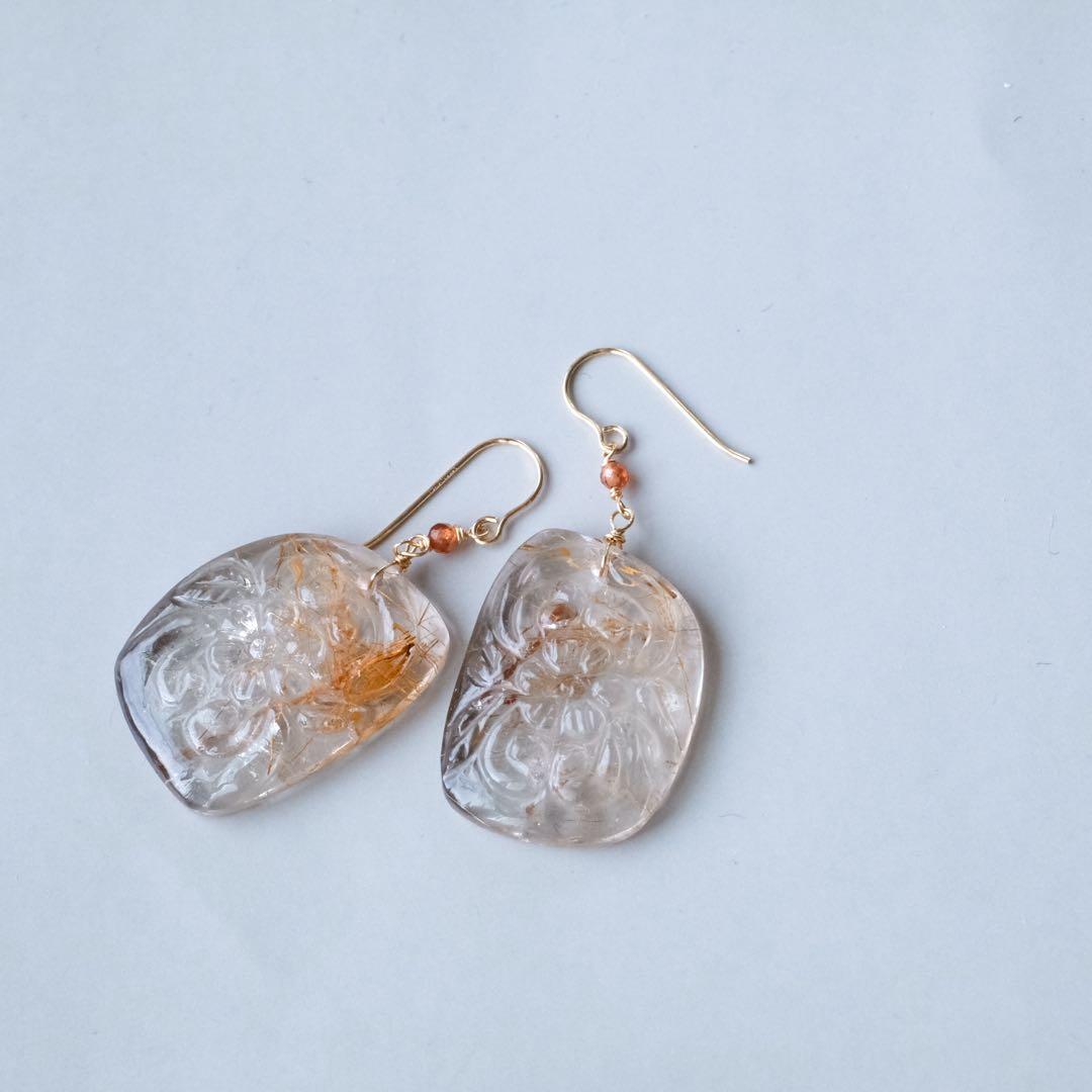 ハニーフラット ♦︎14kgfブルーアンバーピアス/イヤリング