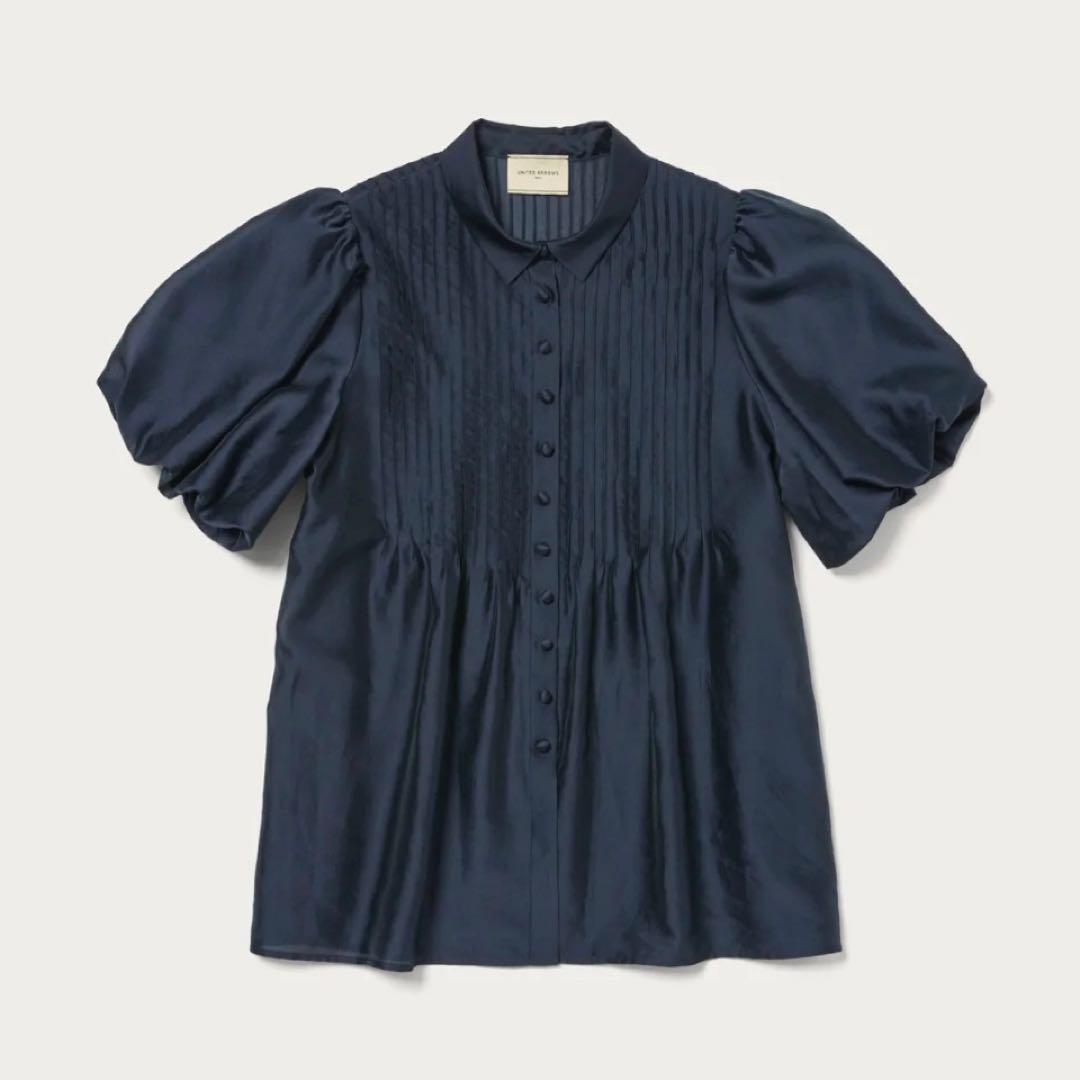 UNITED ARROWS シルキーピンタック バルーンスリーブブラウスNavy