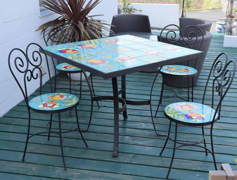 イタリア テーブルセット 魚 ガーデンテーブル チェア 5点セット 100cm