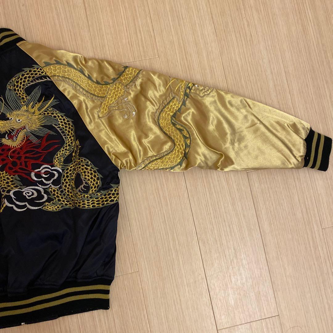 ☆美品☆ドラゴン刺繍 スカジャン 黒金 フリーサイズ