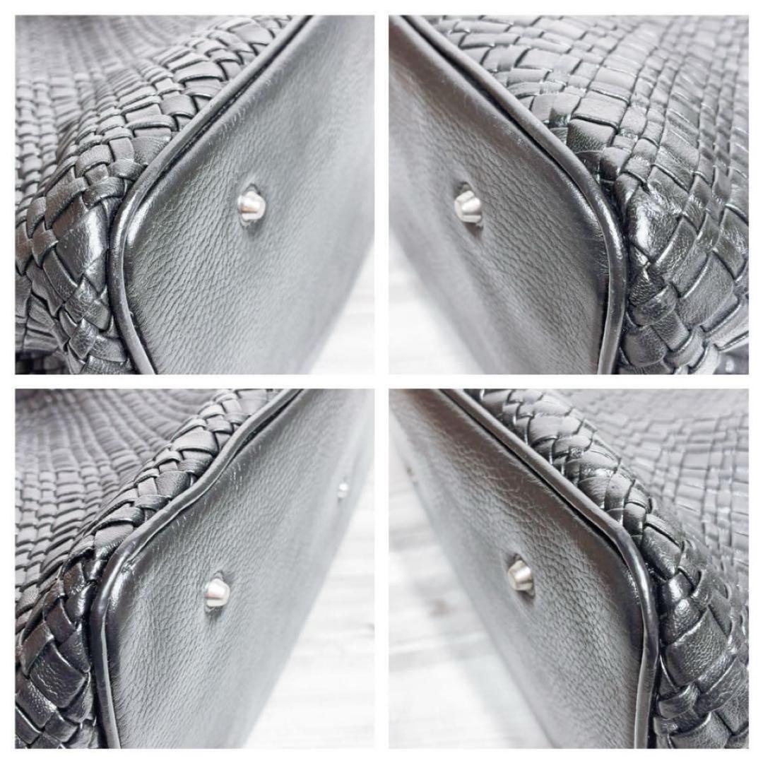 【ピー・アイ・ディー】 トートバッグ レザー 黒 通勤 イントレチャート 黒