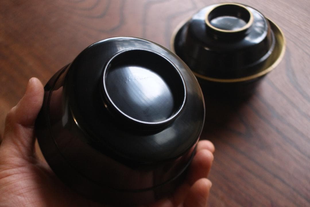 時代逸品！端正な金縁黒漆に極上竜田川蒔絵の映えるお椀2点（検京塗蒔絵椀