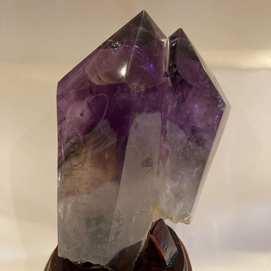 ちゅんちゅんアメジストダブルポイント★台座付き★虹あり　大幅お値下げ