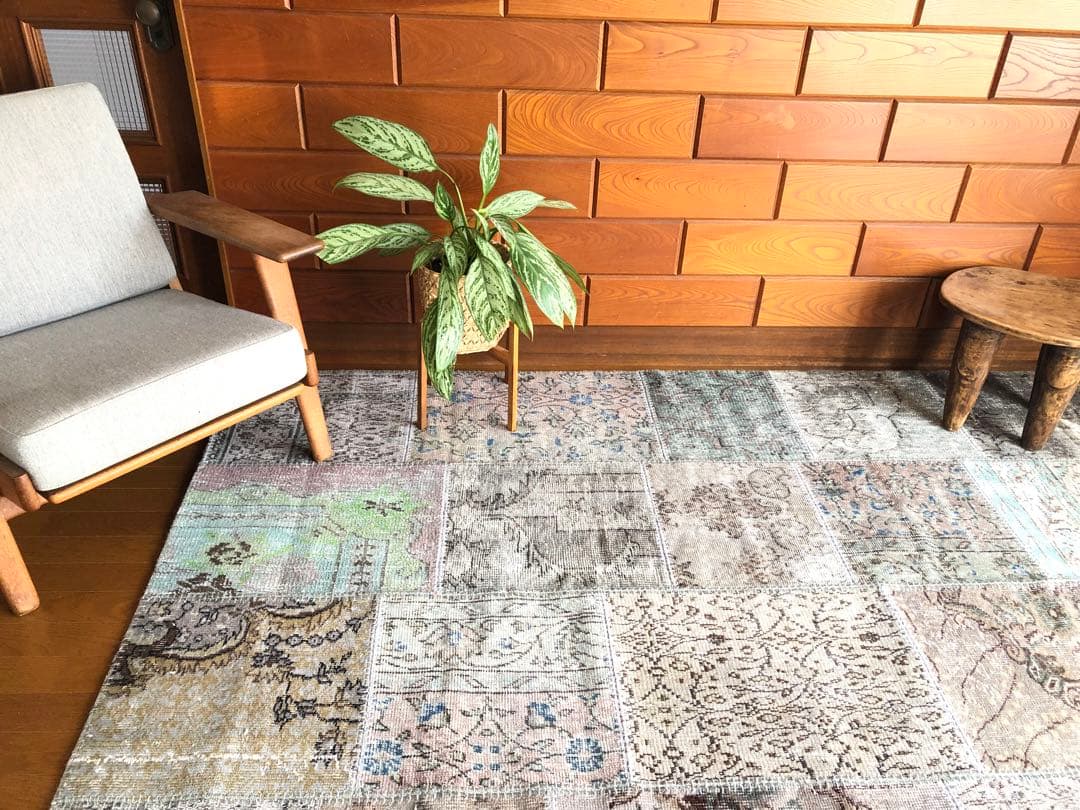 【超大判！】✴︎1970’ヴィンテージラグ✴︎パッチワーク/gray-overdye