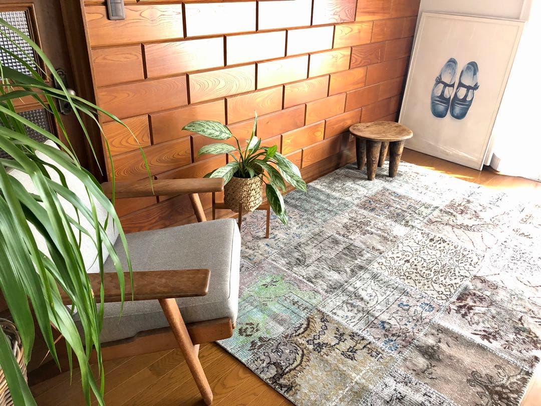 【超大判！】✴︎1970’ヴィンテージラグ✴︎パッチワーク/gray-overdye