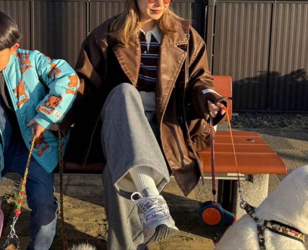 nikoand… フェイクレザーフェードジャケット　ブラウン