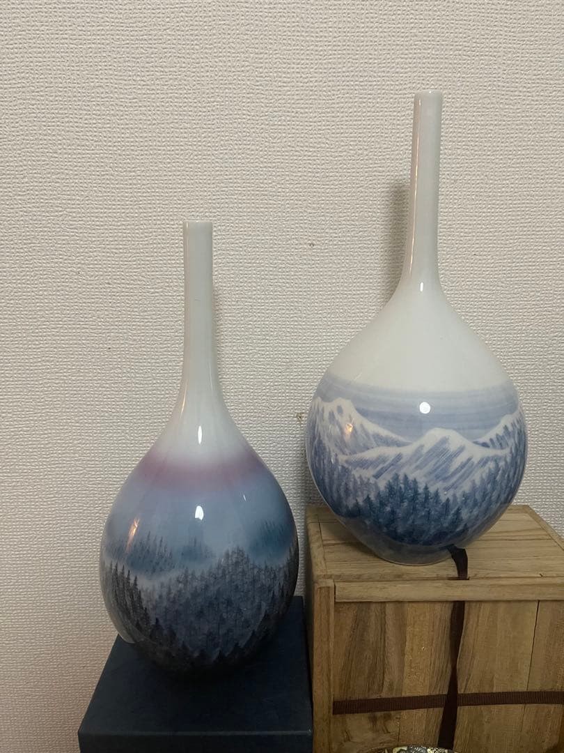 風景画陶器花瓶（2点セット）
