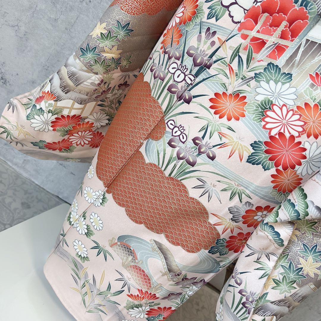 振袖フルセット　正絹　古典柄　難あり　ピンクベージュ　可愛い　m4