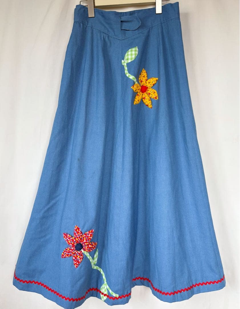 70s vintage パッチワーク アップリケキルト ラップ スカート