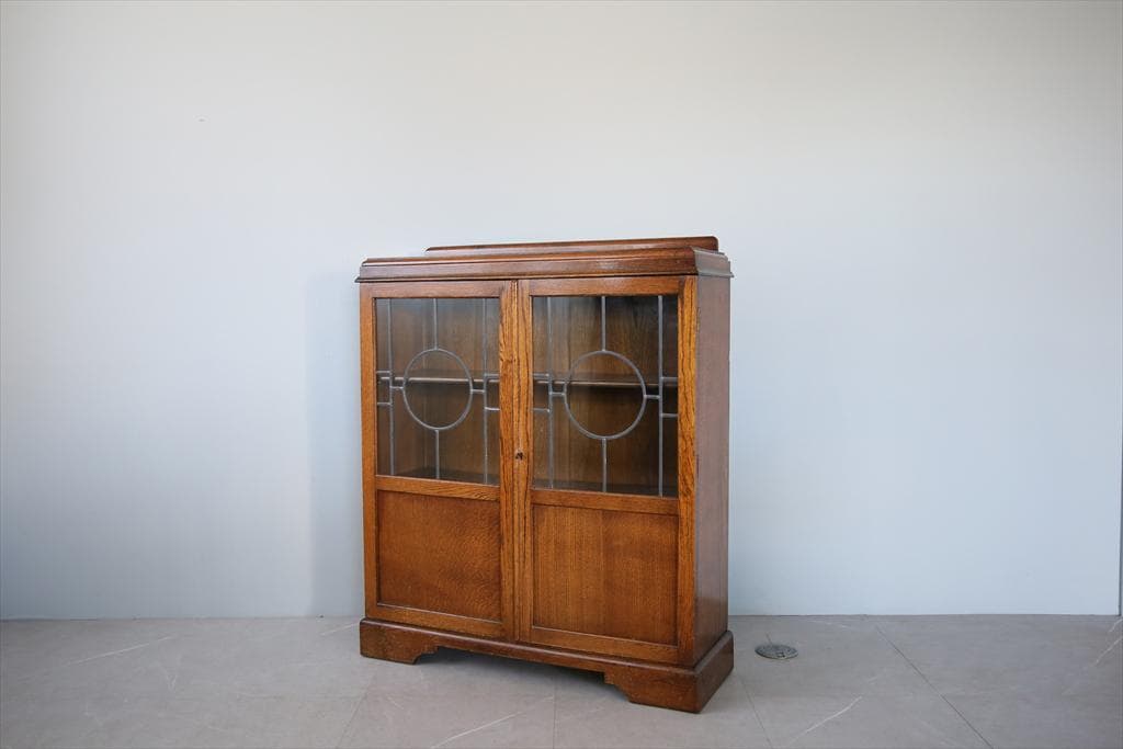 英国アンティーク木製ブックケースキャビネット/本棚/食器棚/飾り棚(91-14)