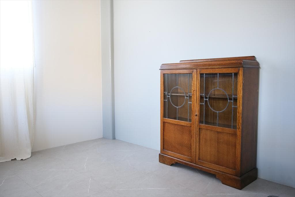 英国アンティーク木製ブックケースキャビネット/本棚/食器棚/飾り棚(91-14)