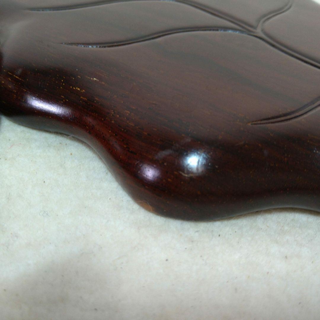 A461 紫檀製 茶櫃くりぬき 菓子器五枚 葉型菓子皿彫刻菓子器セット煎茶道具