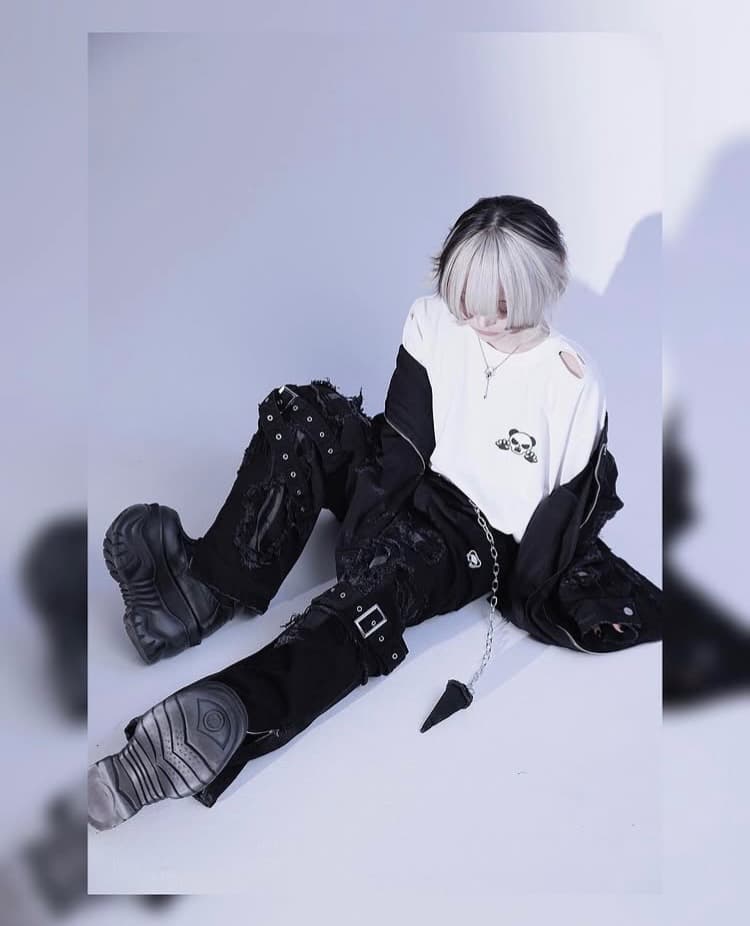 Gamchu【ガムチュ】半壊卍壊デニムsetupパンツ　BLACK