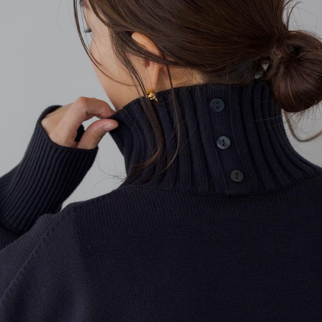 regleam ハイネックボタンニット ネイビー