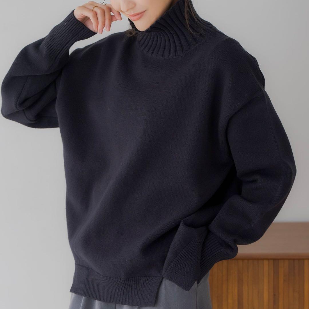 regleam ハイネックボタンニット ネイビー