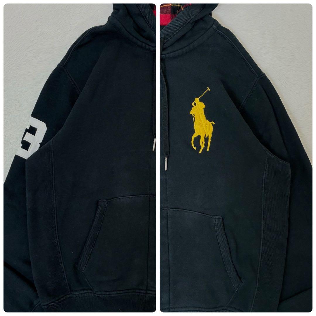 ポロバイラルフローレン　パーカー　ビックポニー　ブラック　チェック　メンズL