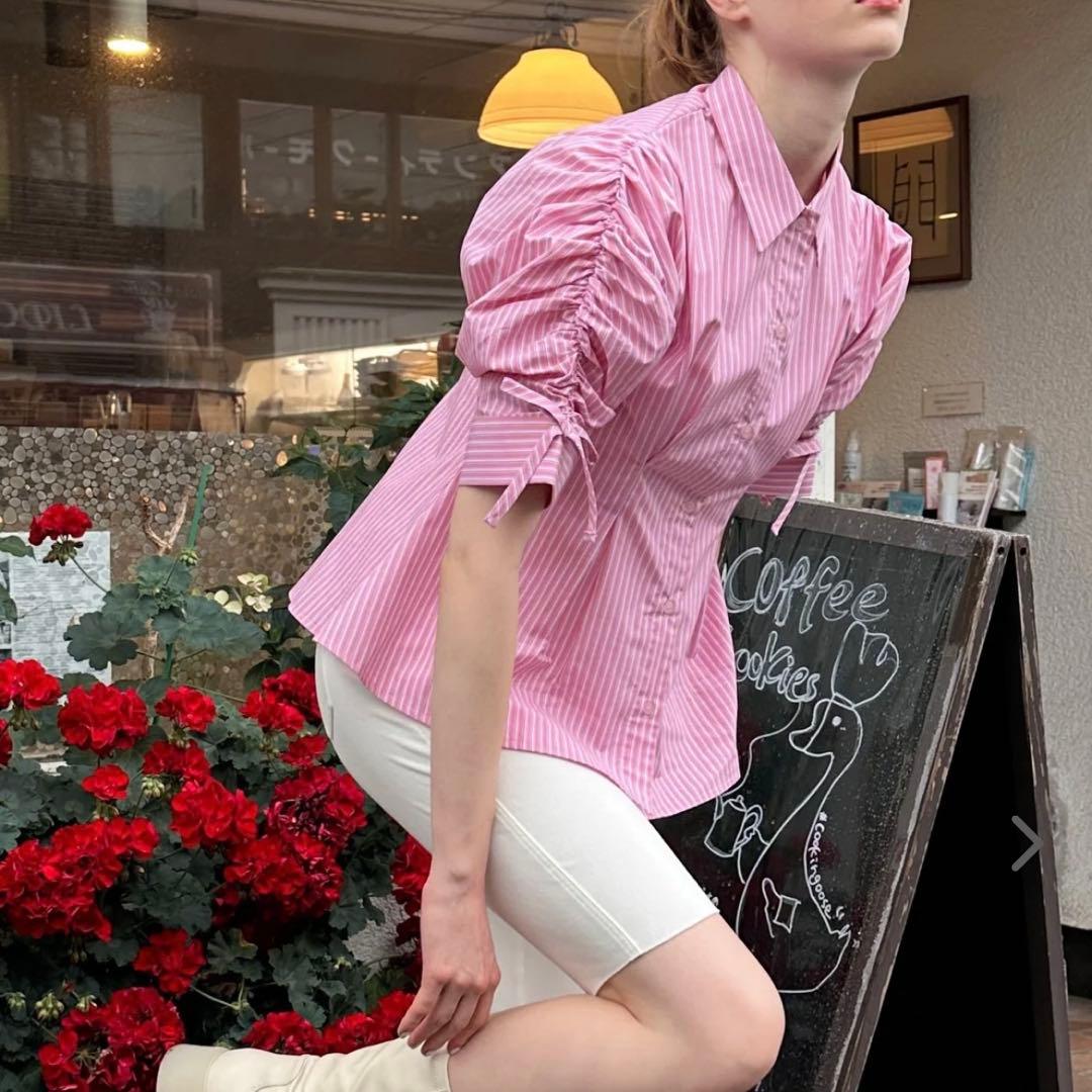 トップス POPPY CANDY PUFF STRIPE SHIRT (PINK)