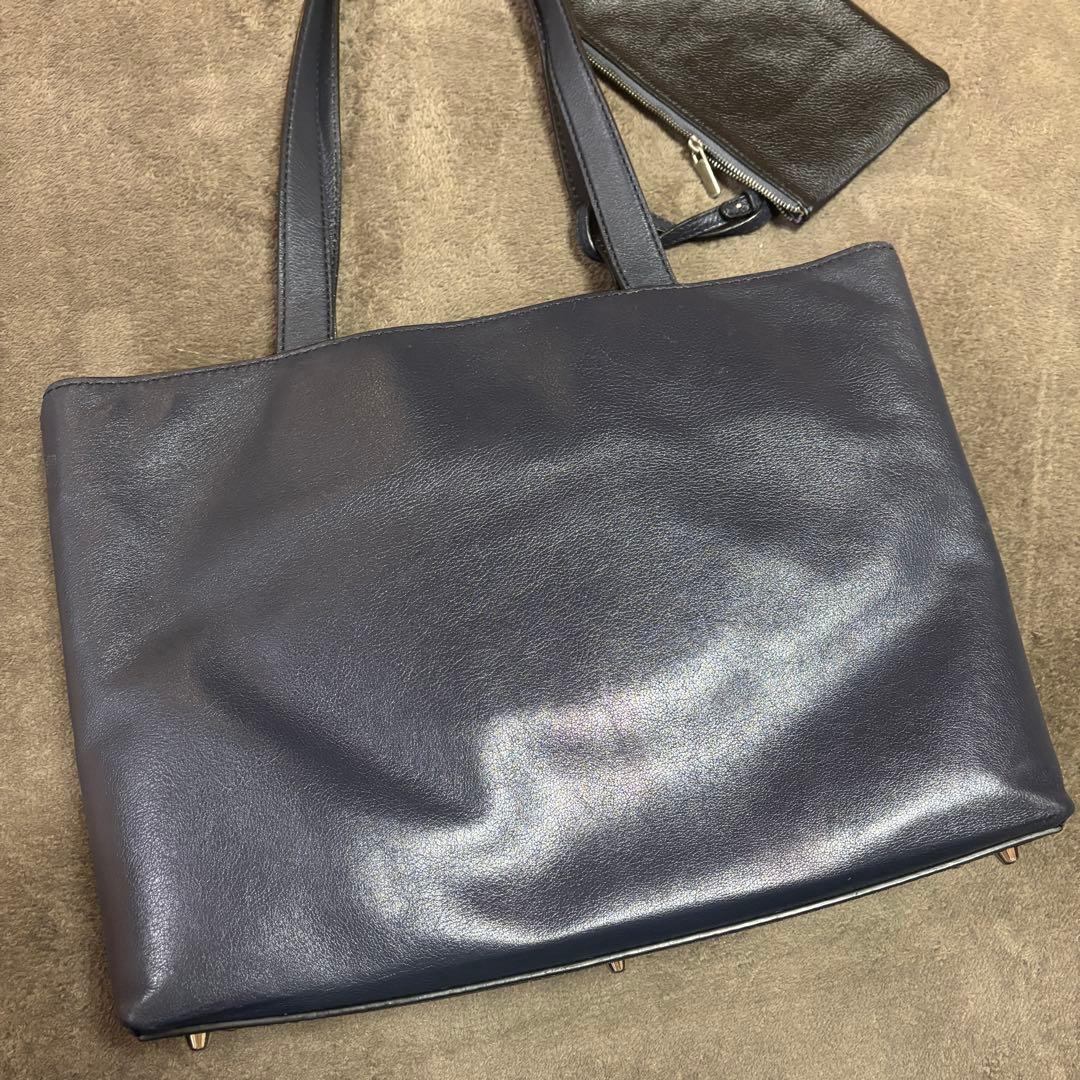 MOTHER HOUSE リニア　トートバッグ　レザー　ネイビー　A4