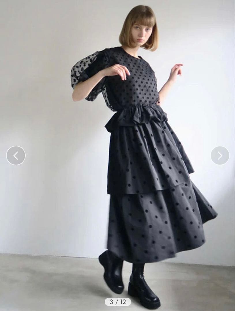 未使用amomma アモマ ボリューム フレア スカート ティアード ドット