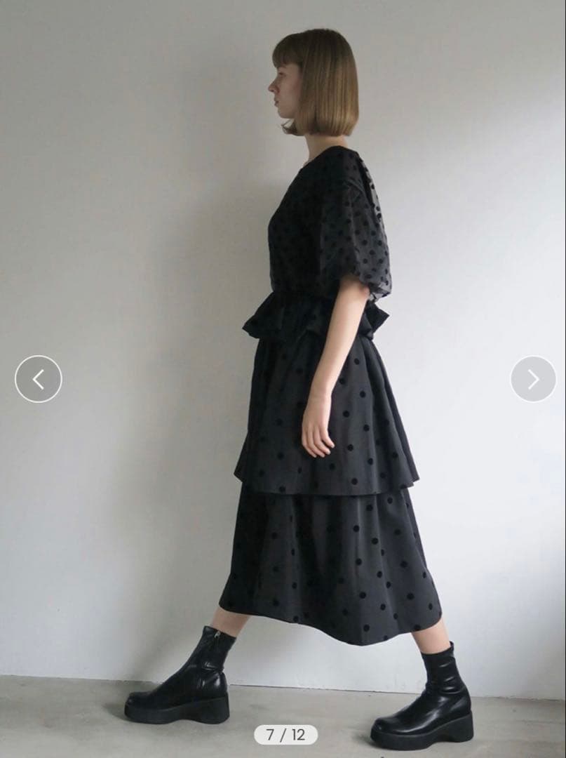 未使用amomma アモマ ボリューム フレア スカート ティアード ドット