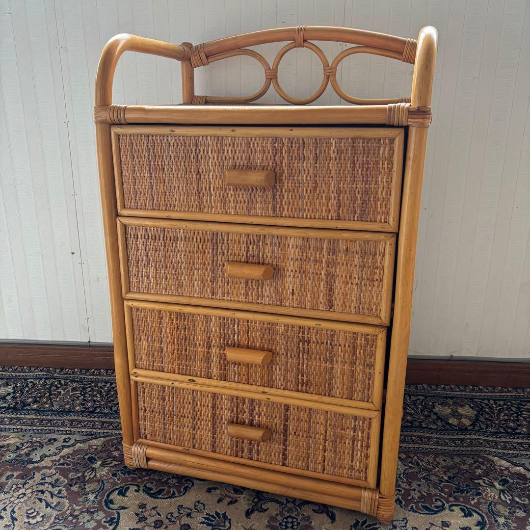 ヴィンテージ☆ラタンチェスト 4段 収納棚 ナチュラル アジアン家具 籘家具