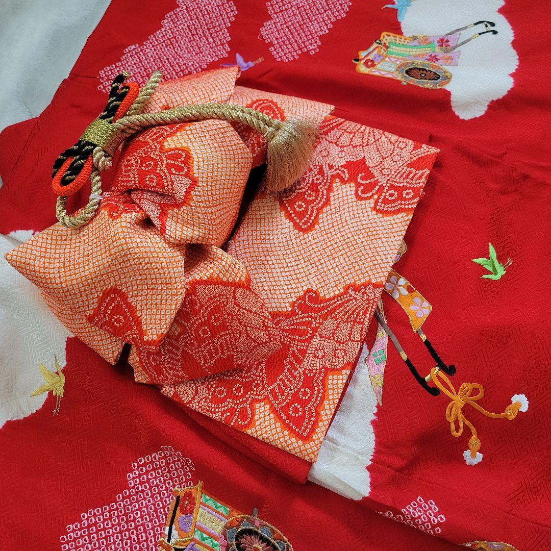 【正絹】七五三 3歳 4歳 女の子 フルセット 着物 帯 赤