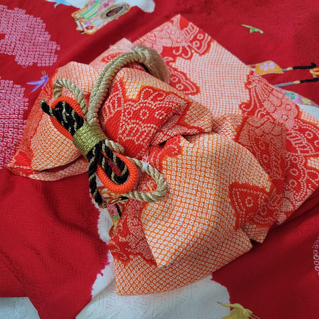 【正絹】七五三 3歳 4歳 女の子 フルセット 着物 帯 赤