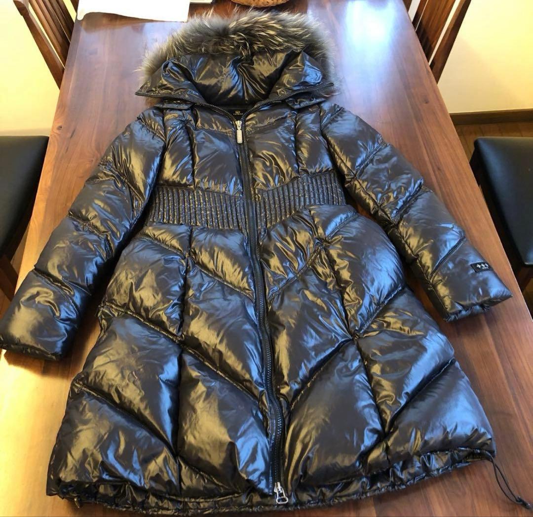 タトラス　ロングダウンコート　ラクーンファー　ブラック　L