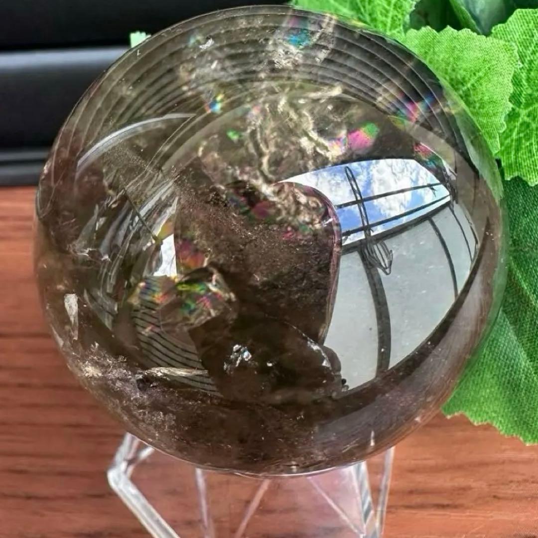 開運 魔除 ❗️レインボー☆スモーキークォーツ丸玉☆パワーストーン天然石A1117