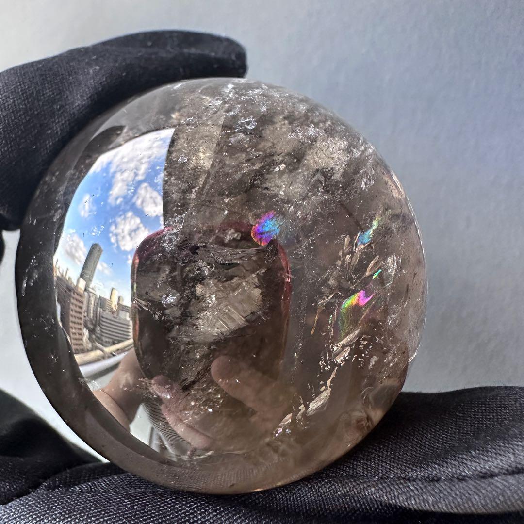 開運 魔除 ❗️レインボー☆スモーキークォーツ丸玉☆パワーストーン天然石A1117